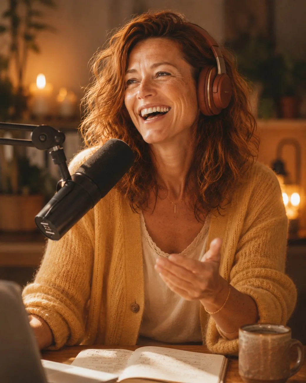 Mira beim Aufnehmen ihres Podcasts
